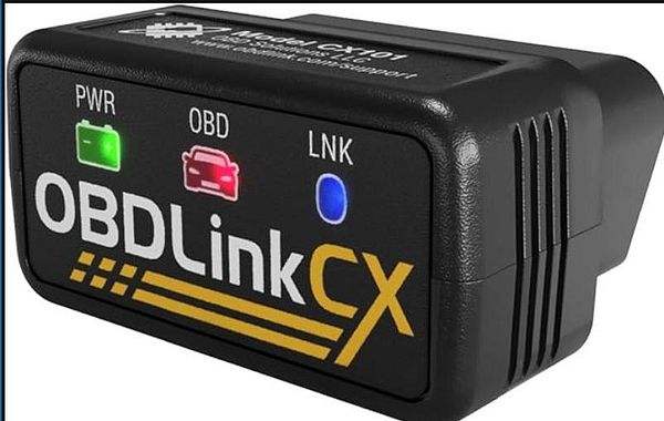 Product image of the OBDLINK CX Bluetooth 5.1 BLE OBD2 Adapter displaying the device and packaging.