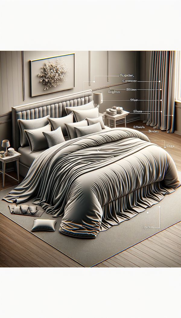A neatly packaged bed-in-a-bag set laid out on a bed, showcasing all its components including a comforter, sheets, pillowcases, and possibly shams or a bed skirt.