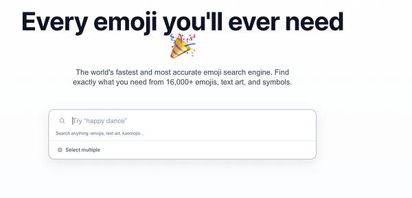 Screenshot of a search suggestions dropdown in a user interface with emoji and text search examples.