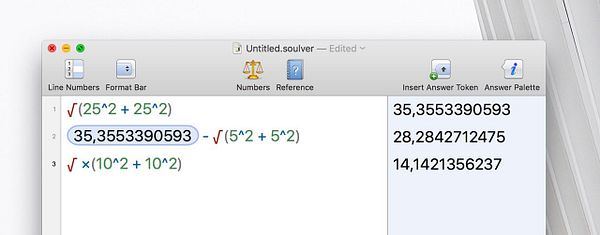 A screenshot of a mathematical software interface displaying calculations related to the Pythagorean theorem.