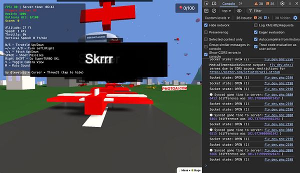 A gaming interface displaying flight controls and server information for a multiplayer game.
