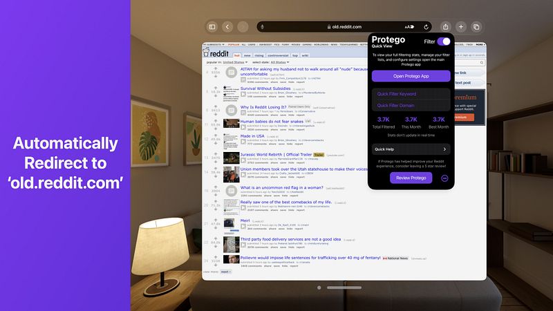 Screenshot of Protego for Reddit