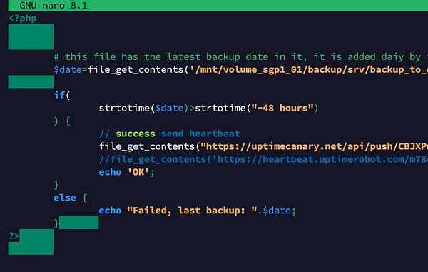 The image displays a code snippet in a text editor related to a backup monitoring script.