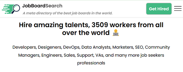 The image features a promotional banner for JobBoardSearch highlighting job seekers and available talent.