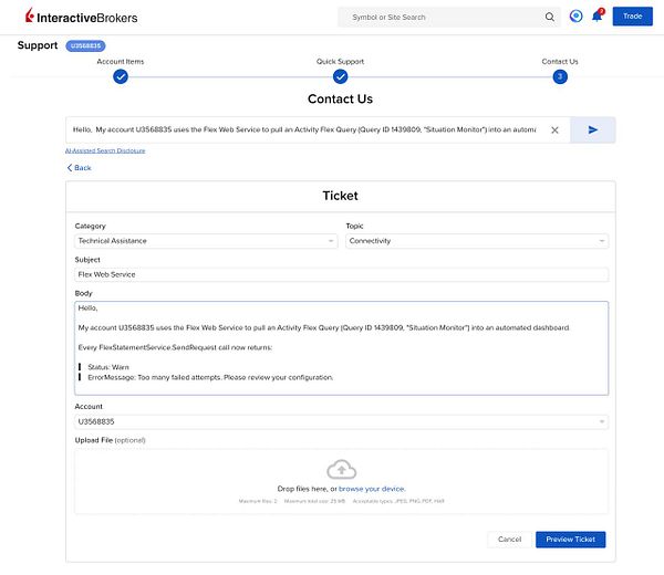 Screenshot of an IBKR client portal displaying a warning about account blocking.