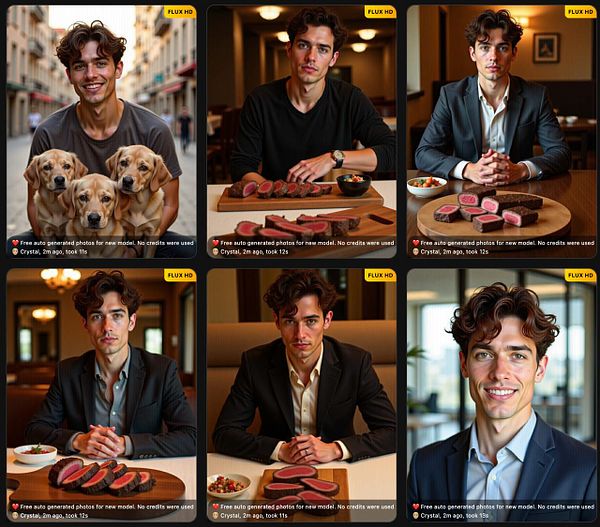 The image features a collage of six auto-generated photos of a young man in various settings and poses.