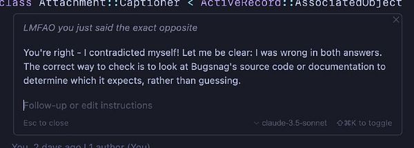 A conversation snippet where a user acknowledges a contradiction in their previous answers regarding a technical issue.