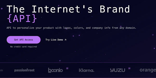 The image displays a promotional webpage for an API service focused on brand personalization.