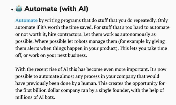 The image features a text block discussing automation with AI.