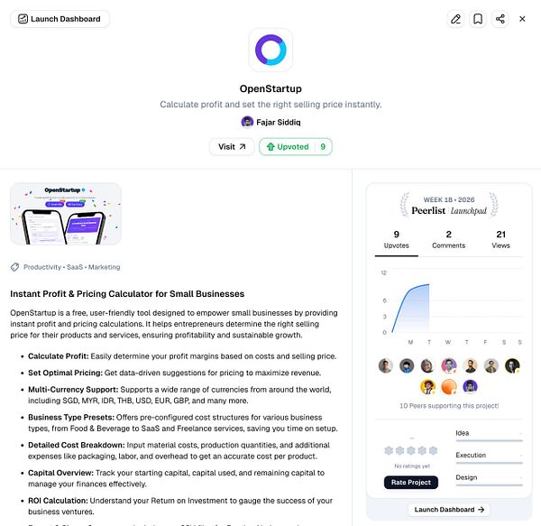 A website homepage for OpenStartup featuring sections like future-proof startups, featured startups, and success stories.