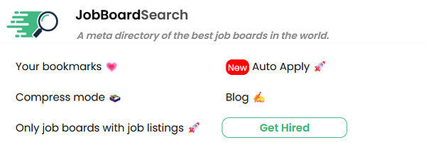 The image displays a user interface for JobBoardSearch, highlighting various features in a side menu.
