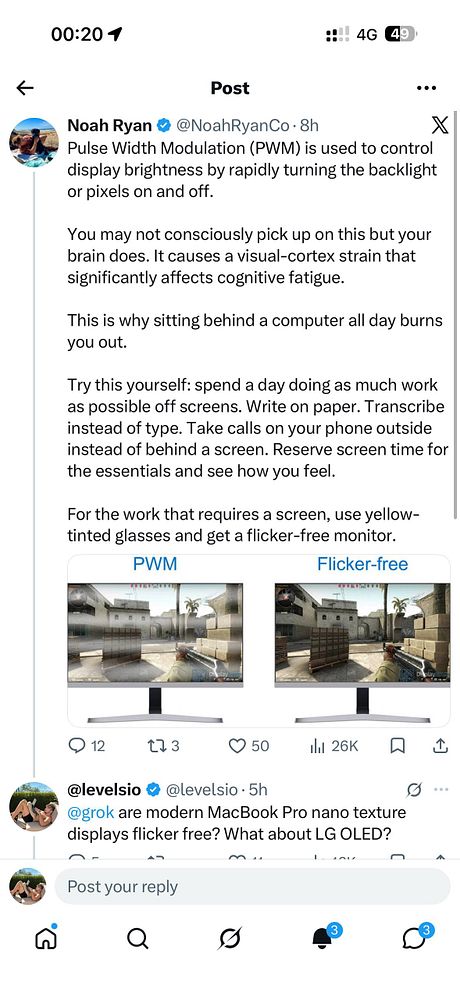 Screenshot of Xcode project settings showing screen support configurations for an iOS app targeting iPhone with potential issues related to screen flickering and PWM.