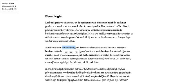 The image displays a page from a digital book discussing the etymology of the word 'autonomie'.