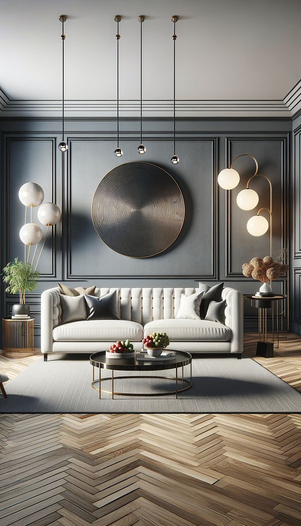 A stylish living room with a plush, modern sofa as the centerpiece, surrounded by tasteful decor, illustrating different styles and functionalities of sofas.