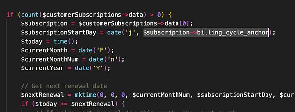 The image displays a code snippet related to subscription management in a programming context.