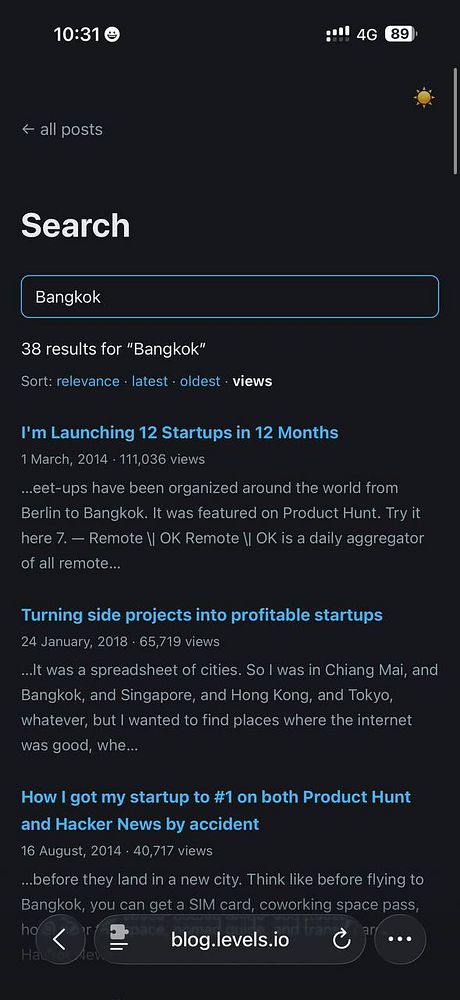 Screenshot of a web page displaying the Simple Analytics dashboard with a new 'Sort by Views' feature under the blog section.