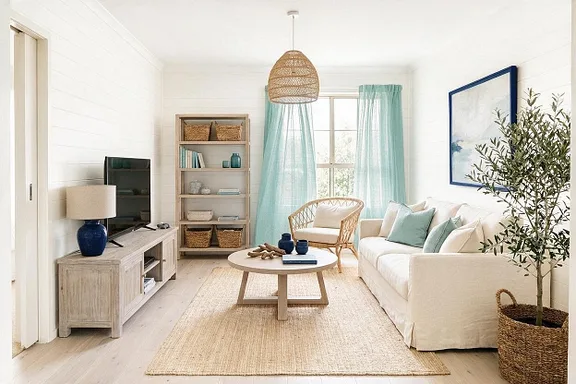 A Coastal living room in the Sea Glass palette