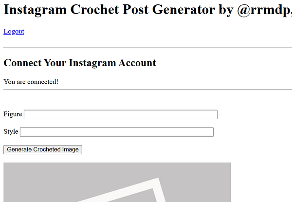 A web interface for an Instagram Crochet Post Generator application.
