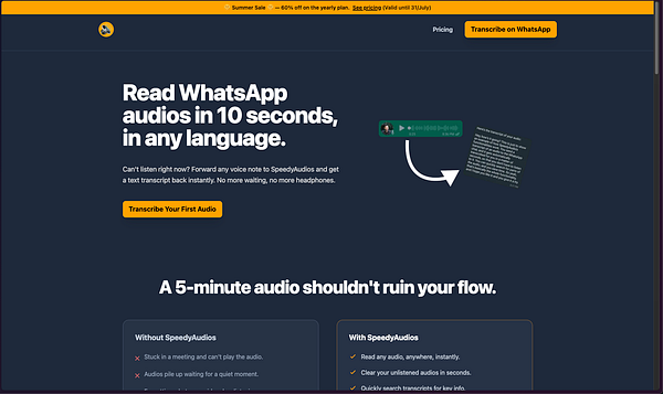 A modern web page design layout for Speedy Audios featuring a welcome message, service options, and a contact section.