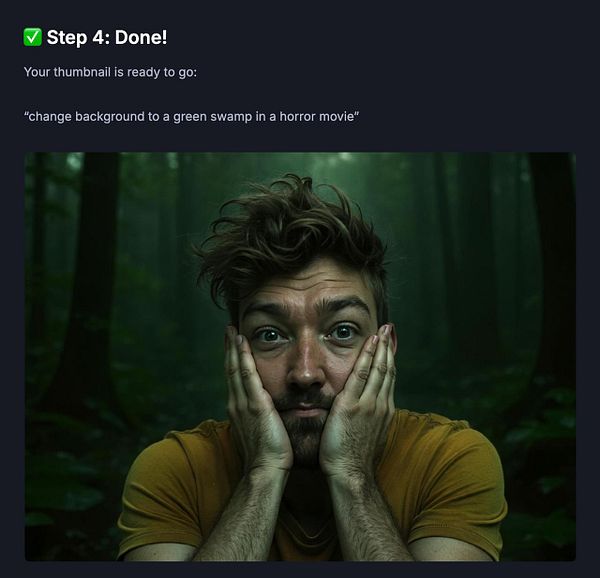 A man with tousled hair expresses surprise or concern in a dark, forested setting.