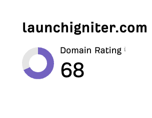 The image displays the domain rating for launchigniter.com, which is 68.
