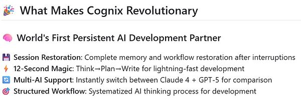 The image presents a list of features highlighting the capabilities of Cognix as an AI development partner.