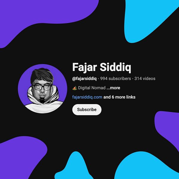 The image displays a social media profile for Fajar Siddiq, highlighting his YouTube subscriber count and digital nomad status.