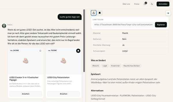 Mobile app interface showing various verticals with a share button and wishlist button added.