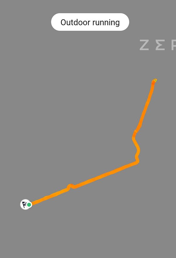 GPS map showing an outdoor running route in orange on a gray background.