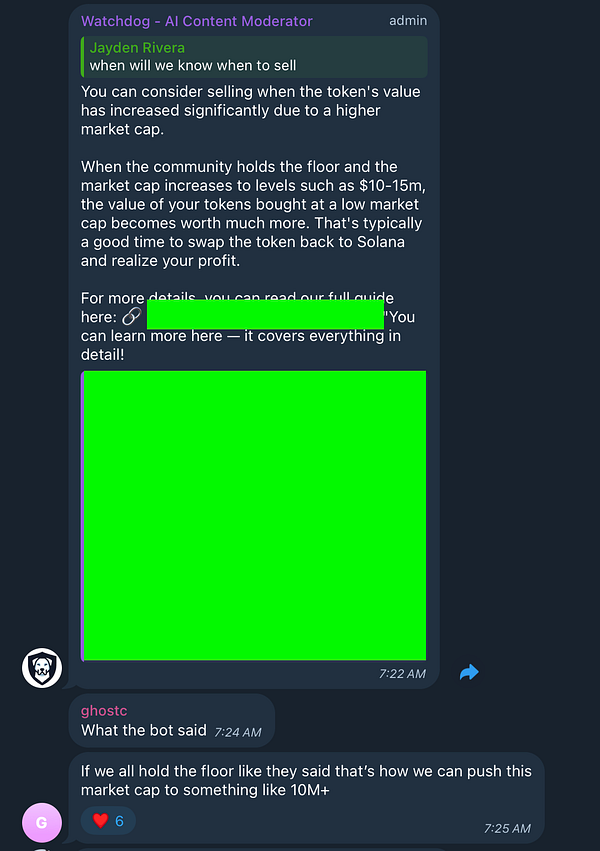A chat interface displaying a conversation about cryptocurrency market strategies.