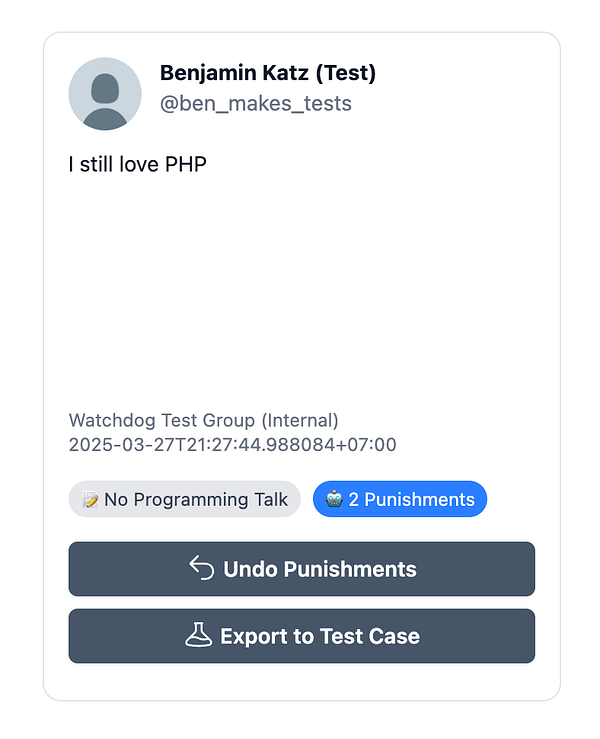 The image displays a user interface from a messaging platform showing a user's post and moderation options.
