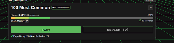 Screenshot of Clozemaster's Russian language review interface showing multiple sentences with translations and user progress.
