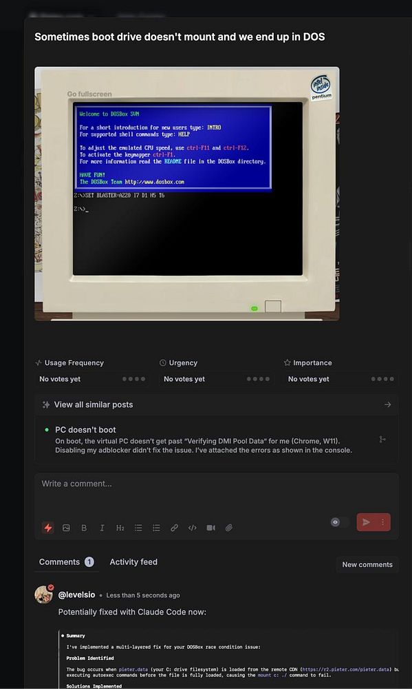 The image displays a DOSBox interface on a vintage monitor, showing a boot error message.