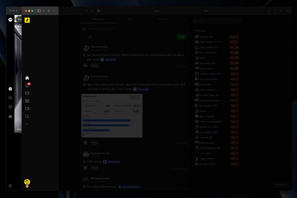 The image displays a screenshot of a social media interface featuring user interactions and performance metrics.