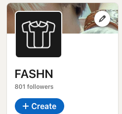 The image displays a LinkedIn profile with 801 followers for a user or brand named 'FASHN'.