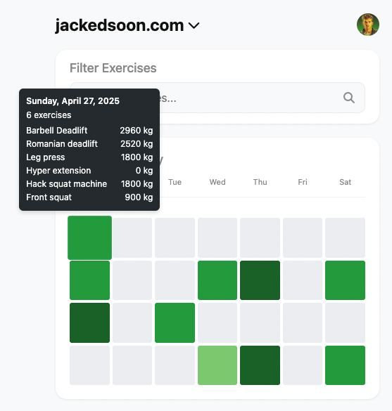 The image displays a workout log for leg exercises on a fitness tracking website.