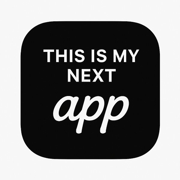 The image features an app icon design for 'thisismynext.app'.
