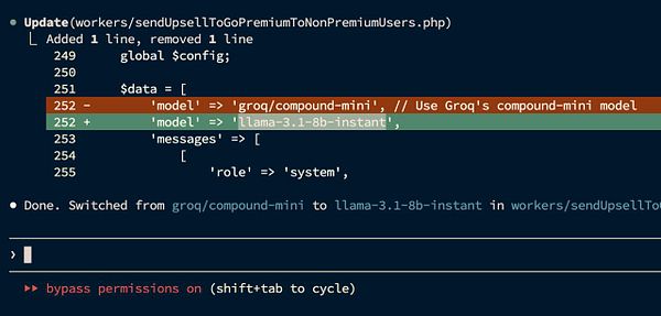 Diagram comparing costs and models for Groq API and Llama 3.1 upgrade in PHP script.