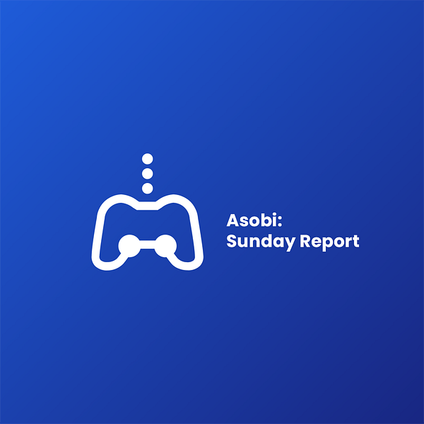 Illustrated banner art for Asobi Sunday Report Edition 24 in week 34 featuring dynamic characters and graphic elements.