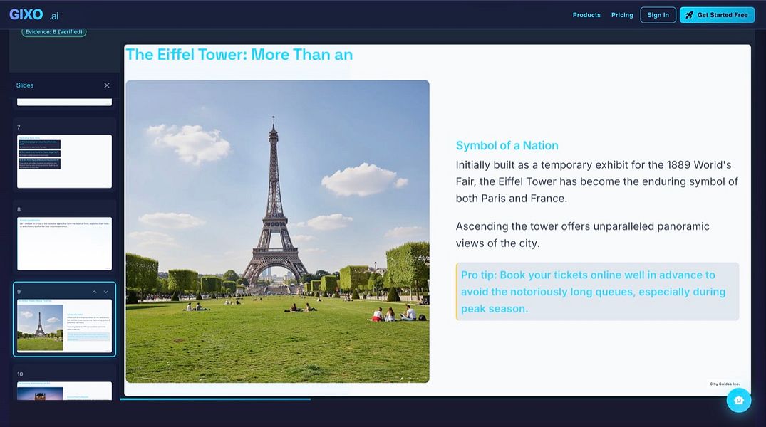 Gixo – Create a finished presentation in one workspace from outline to export visual 3