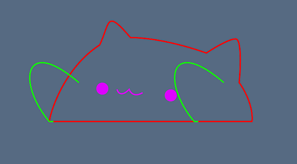 A simplistic, cartoon-style drawing of a cat's face with vibrant colors.