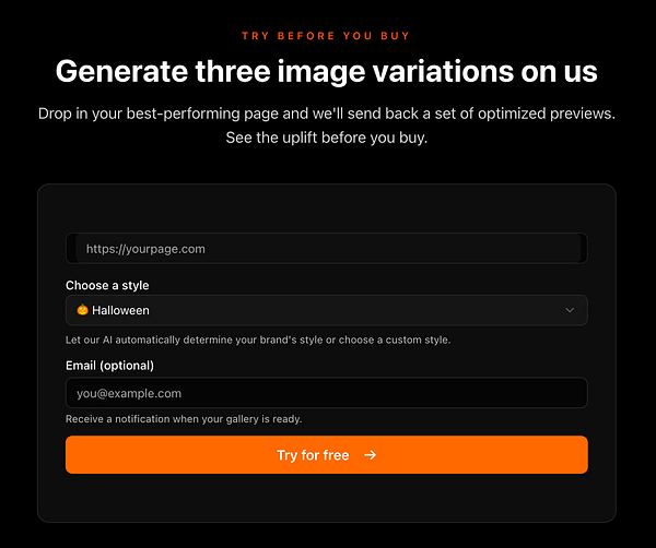 The image displays a user interface for generating image variations with a style selector.