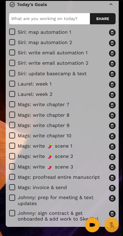 A detailed to-do list for the day with various tasks organized by individual names.