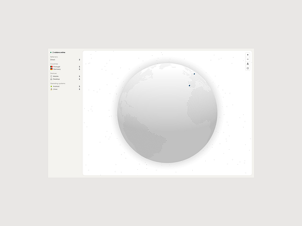 Comparison of two layouts for a real-time full screen view showing a globe visualization with breakdowns, highlighting the redesigned interface featuring a sidebar for organized data display.