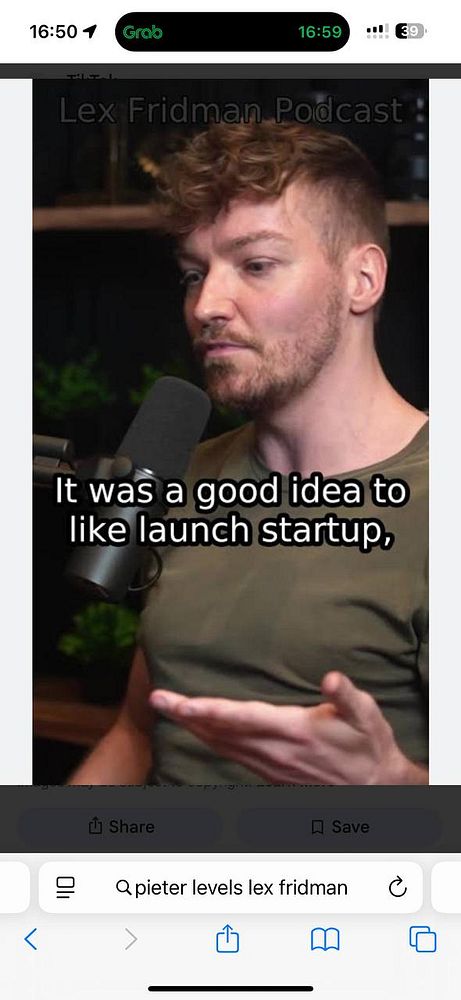 A man is speaking during a podcast, discussing the idea of launching a startup.