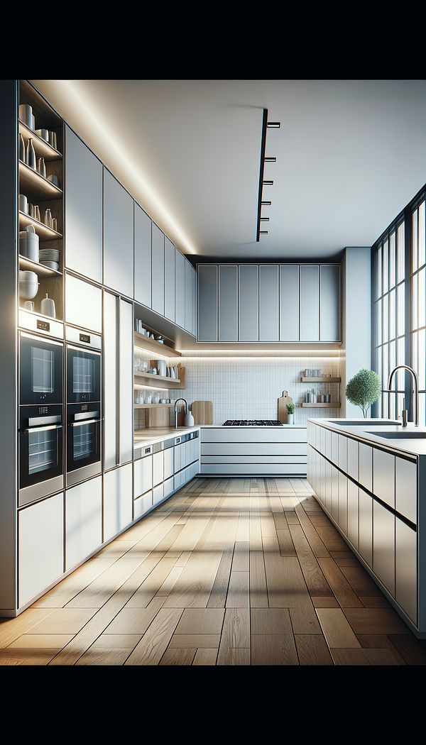 a stylish kitchen showcasing sleek, modern cabinets with integrated handles, emphasizing both functionality and aesthetics