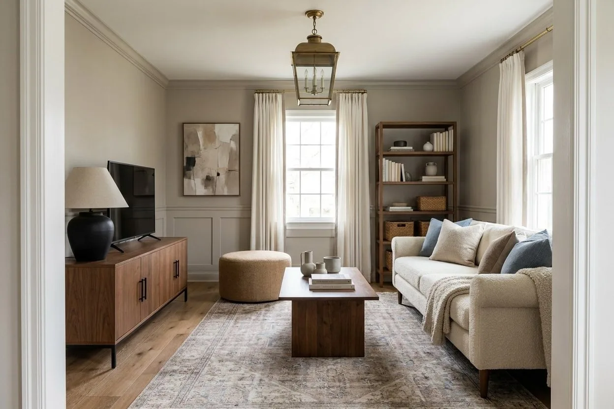 The same living room in the Transitional style