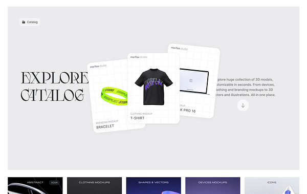 The image features a landing page design for the Morflax studio, showcasing various mockups and a prominent call to action.