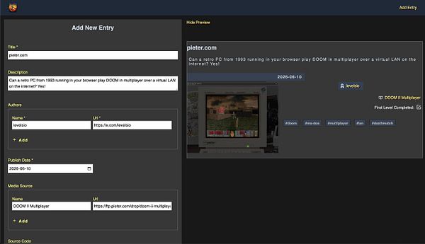 Screenshot of the Can I Run Doom website showing a compatibility test for the URL 'pieter.com'.