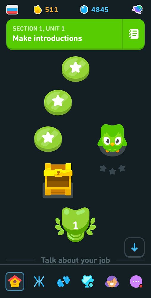 The image displays a language learning app interface showing progress in a Russian language section.